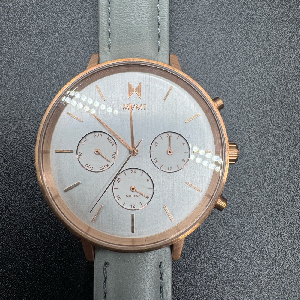 MVMT Women's Nova Dorado Gray Leather Strap Watch 38mm